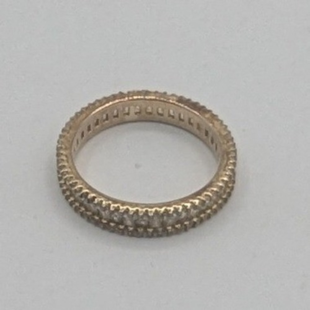 OUE‎ 925 Sterling Silver Baguette Cubic Zirconia Eternity Band Ring Gold Tone 8